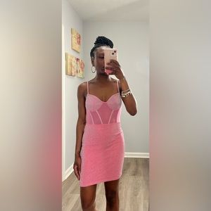 Pink sequin & mesh mini dress